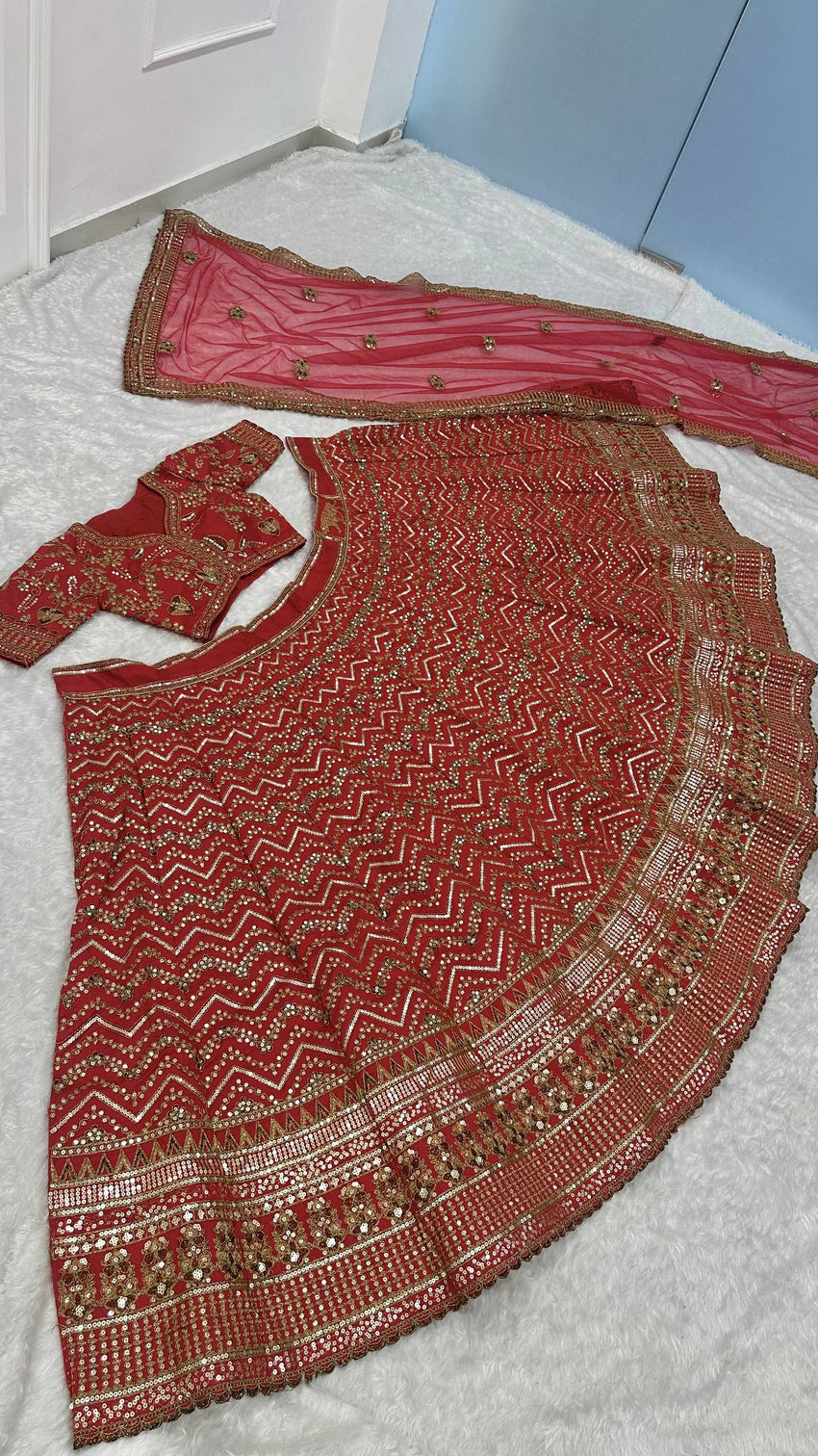 Red Thai Silk Bridal Lehenga