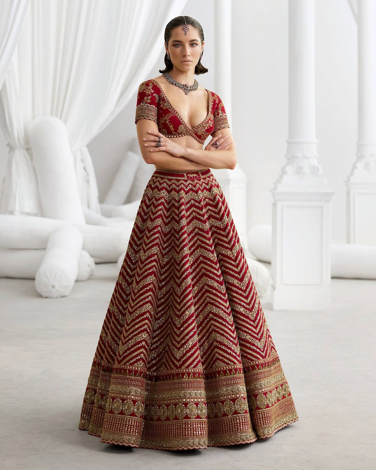 Red Thai Silk Bridal Lehenga