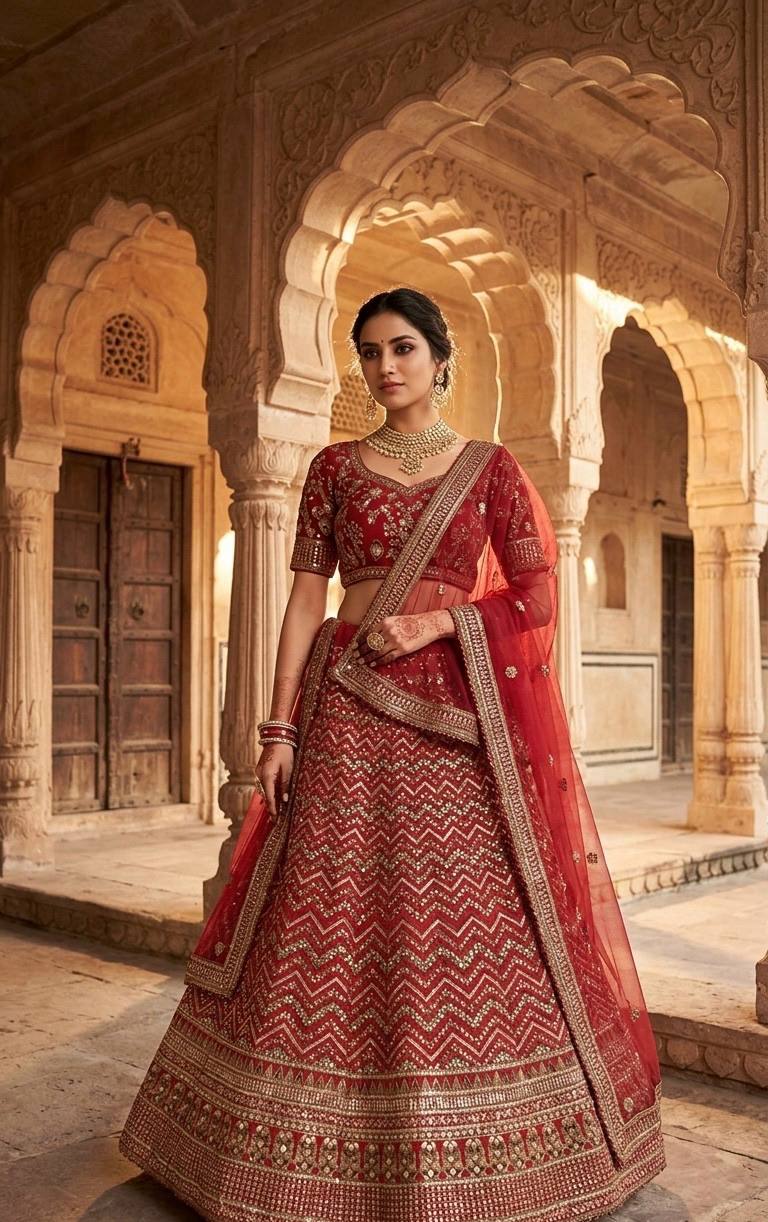 Red Thai Silk Bridal Lehenga