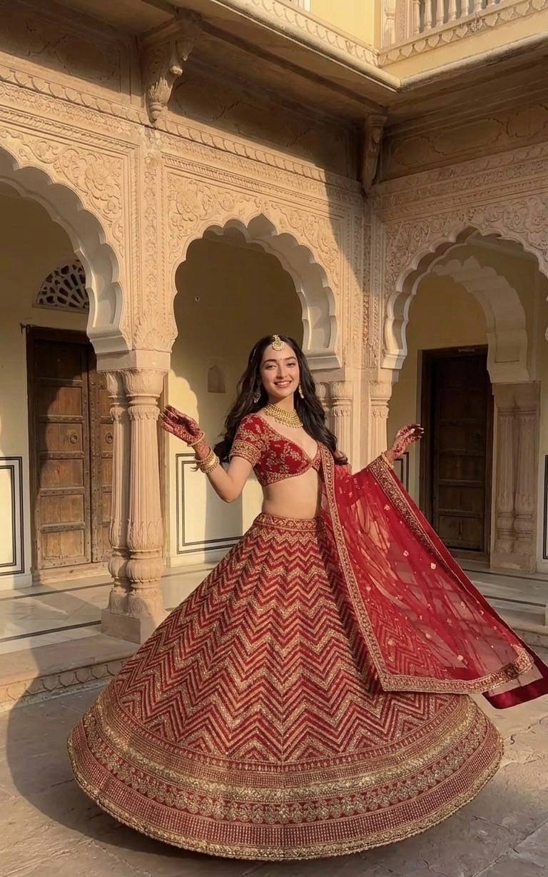 Red Thai Silk Bridal Lehenga