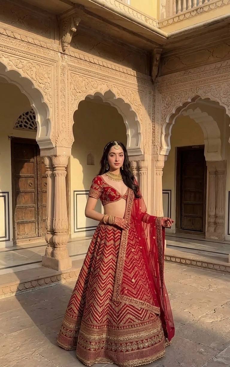 Red Thai Silk Bridal Lehenga