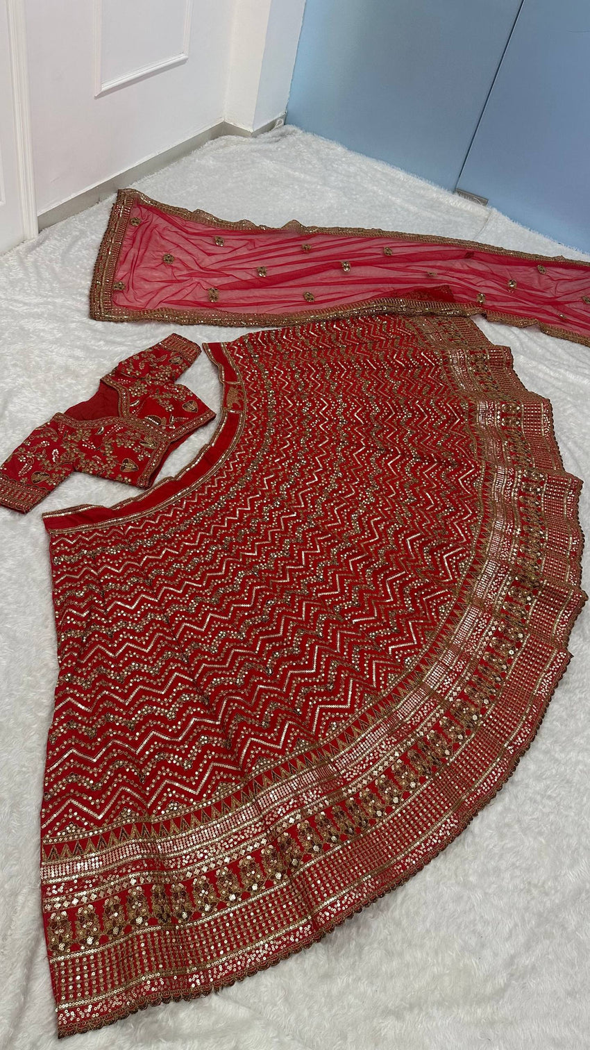 Red Thai Silk Bridal Lehenga