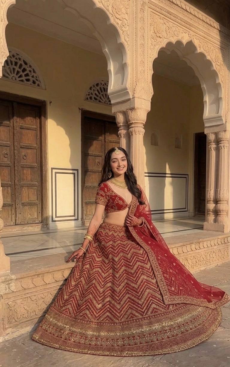 Red Thai Silk Bridal Lehenga