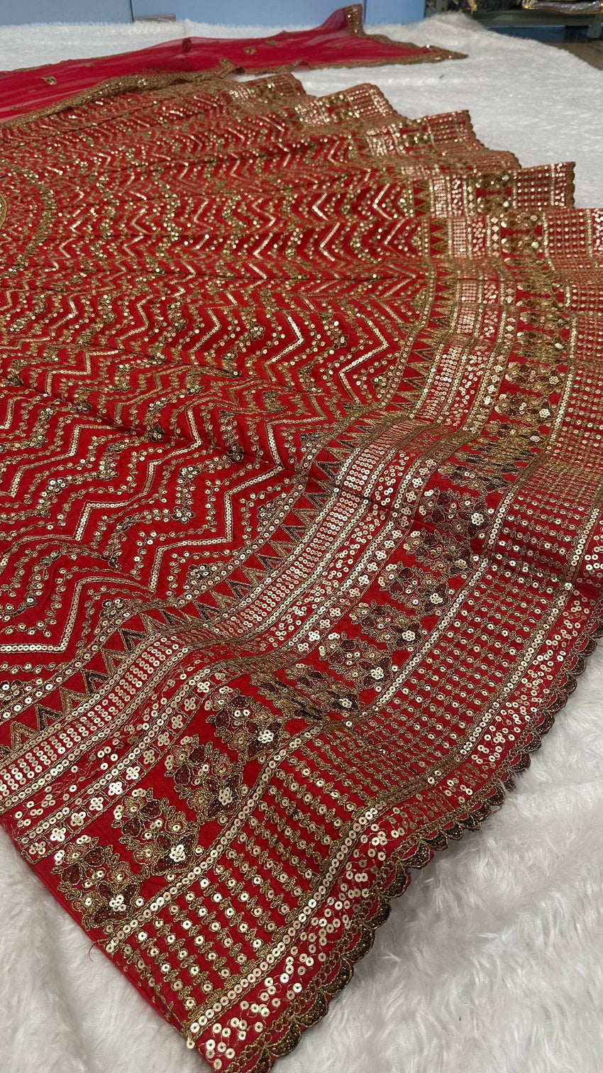 Red Thai Silk Bridal Lehenga