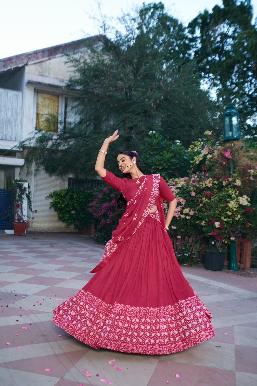 Red Traditional Chanderi Lehenga Set