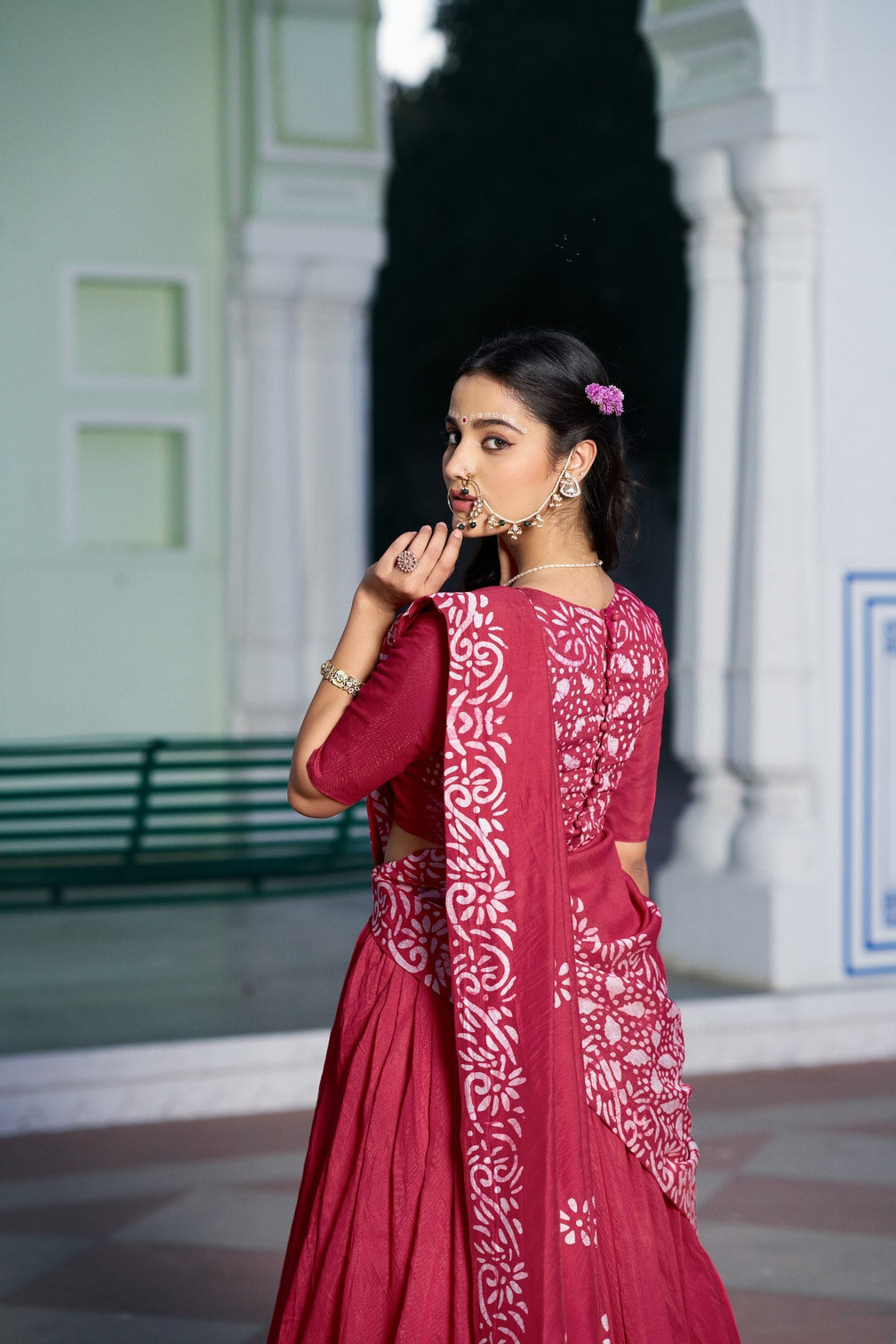 Red Traditional Chanderi Lehenga Set