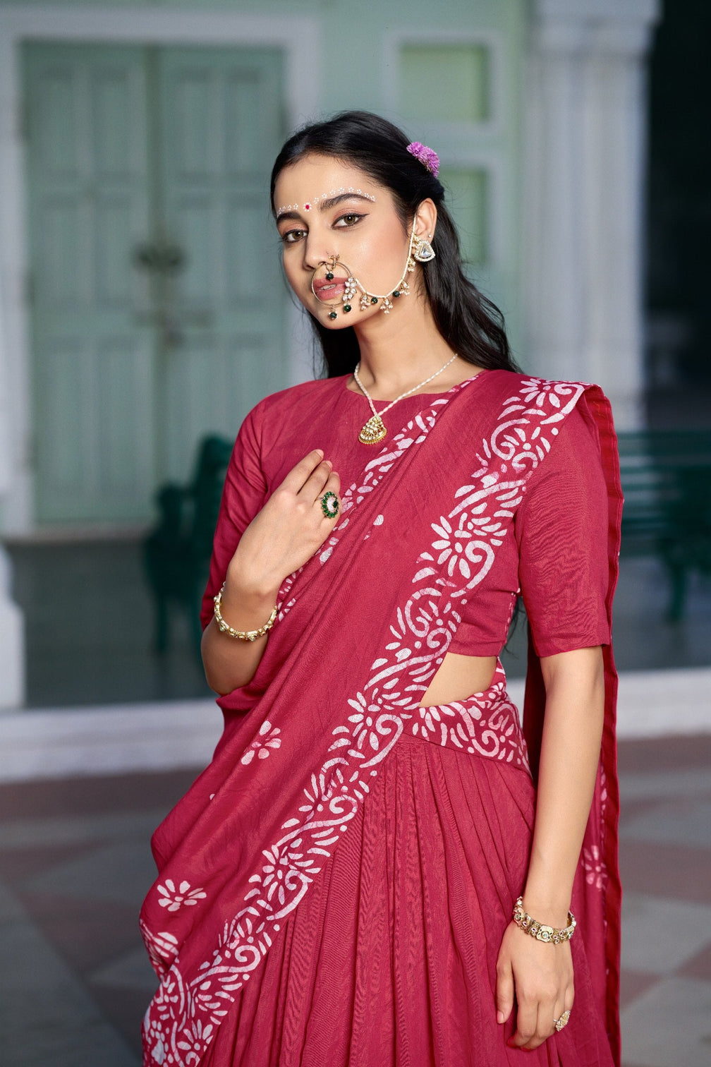 Red Traditional Chanderi Lehenga Set