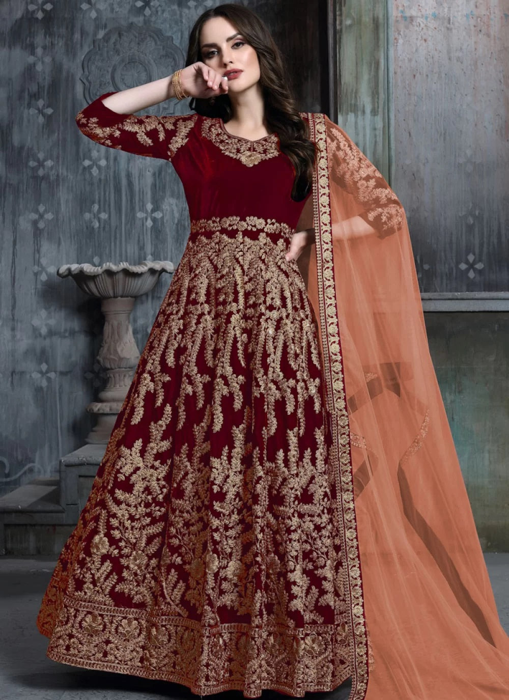Red velvet latest anarkali suit