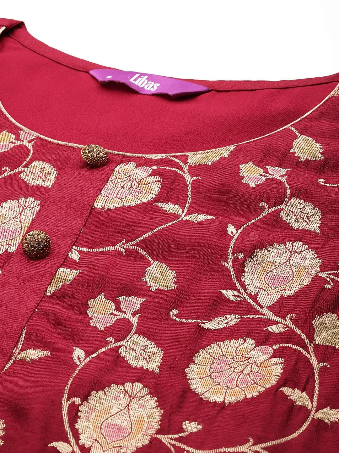 Mameraa Red Woven Design Silk Blend Straight Suit With Dupatta