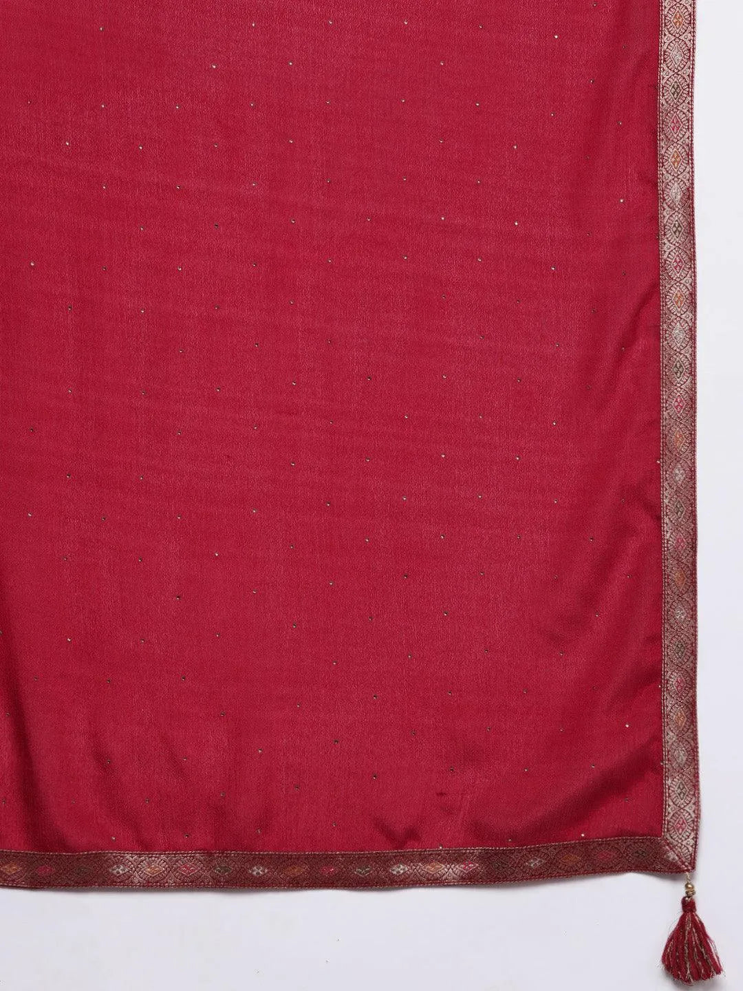 Mameraa Red Woven Design Silk Blend Straight Suit With Dupatta