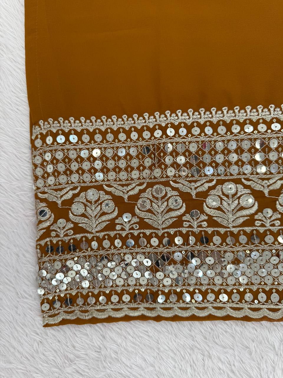 Reddish Brown Faux Georgette Thread & Sequins Sharara Set with Net Dupatta