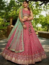 Regal Dusty Pink Thread Embroidery Tissue Event Wear Lehenga Choli
