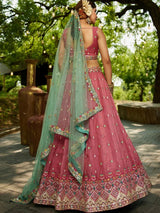 Regal Dusty Pink Thread Embroidery Tissue Event Wear Lehenga Choli