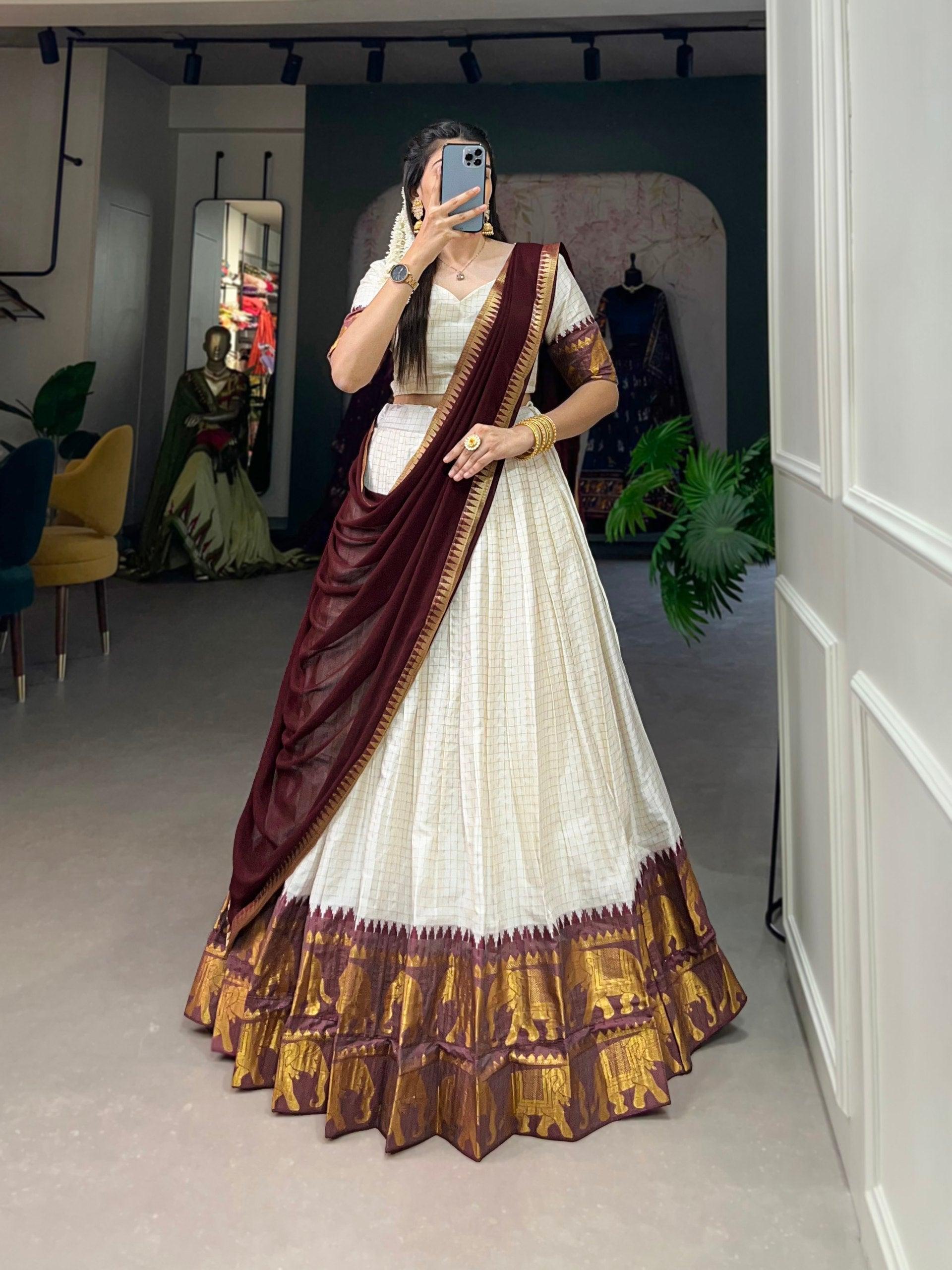 Regal Elegance White and Maroon Lehenga Choli Set