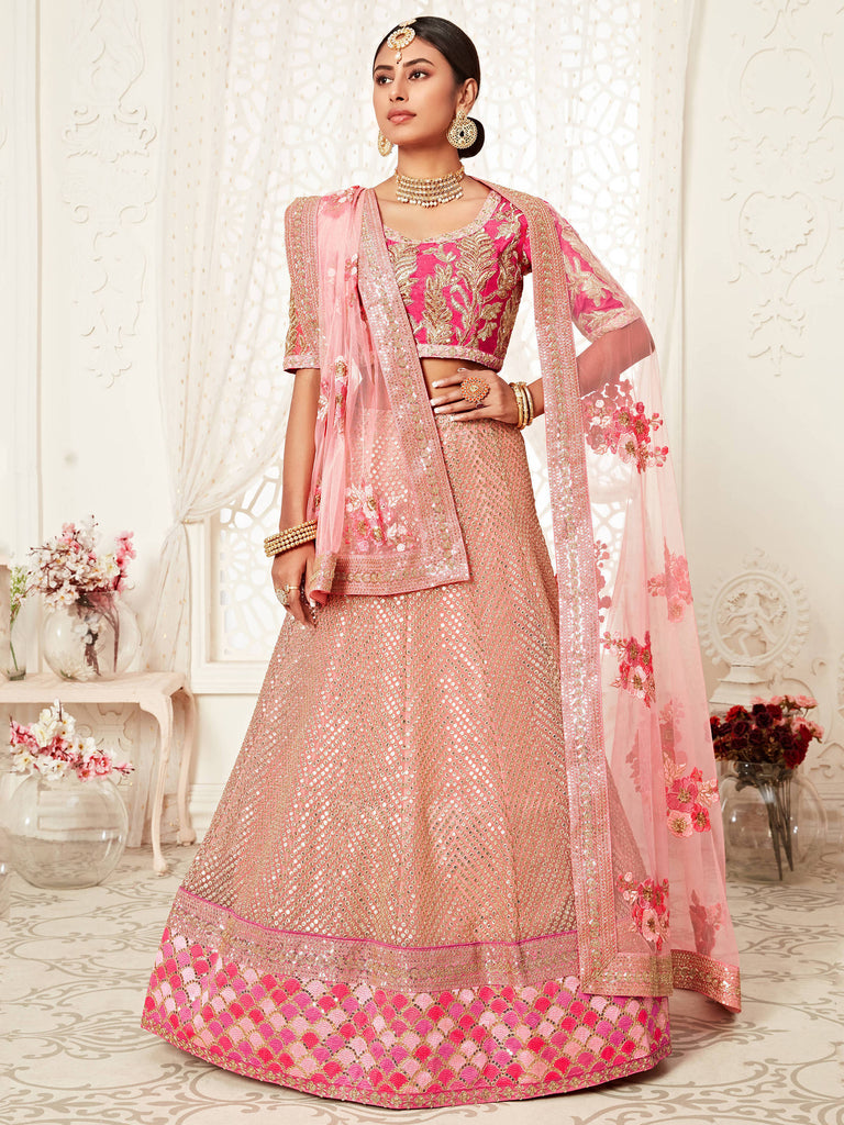 Regal golden pink bridal lehenga