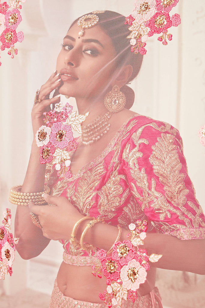 Regal golden pink bridal lehenga
