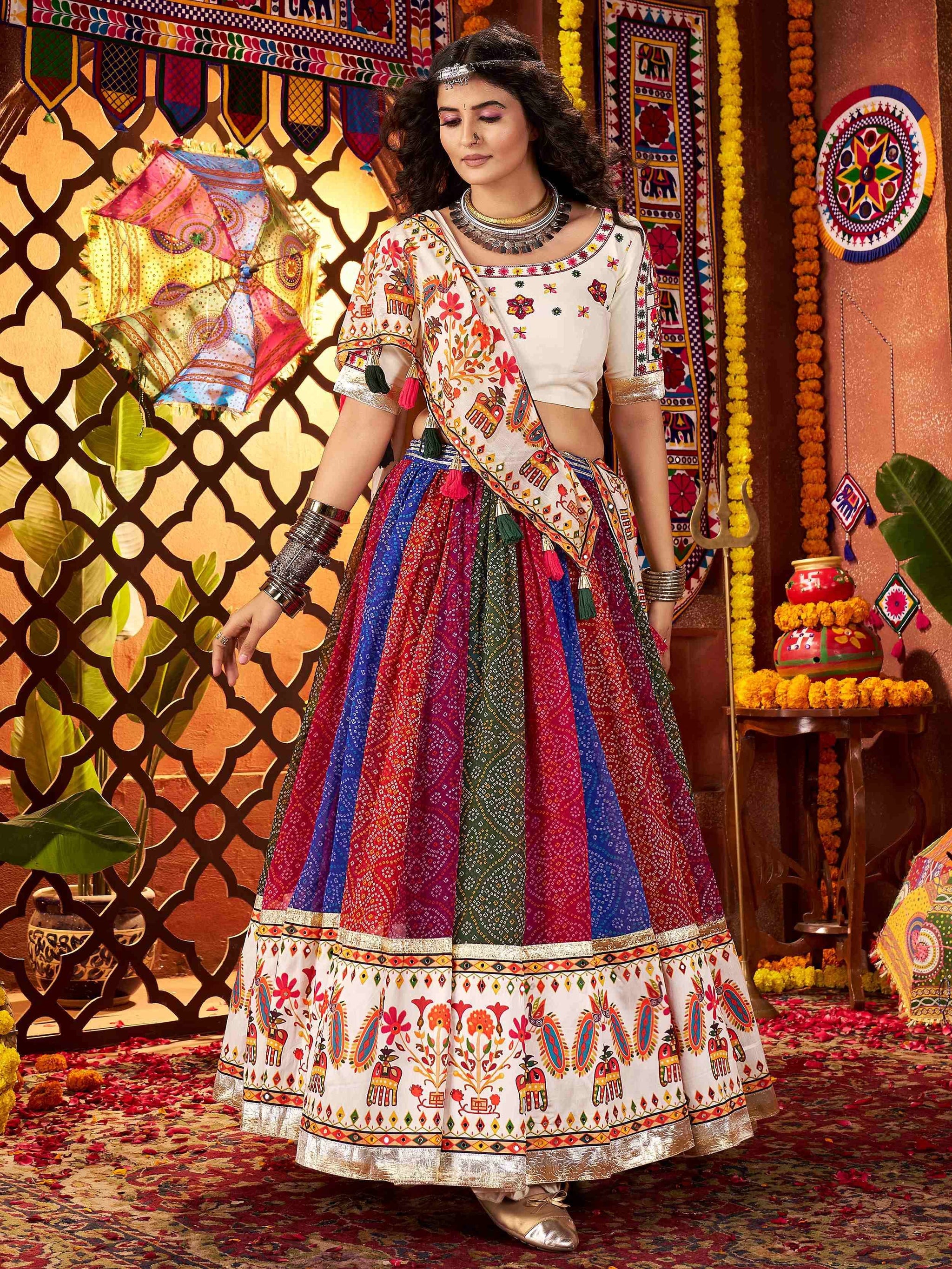 Regal Multi-Color Bandhani Printed Georgette Navratri Special Lehenga Choli