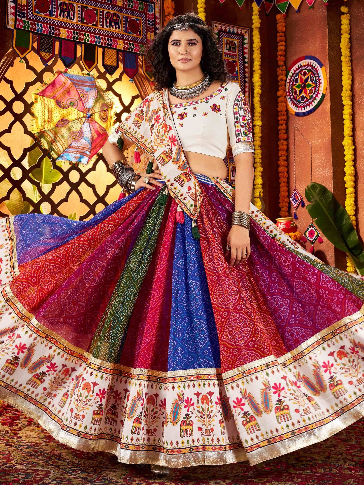 Regal Multi-Color Bandhani Printed Georgette Navratri Special Lehenga Choli