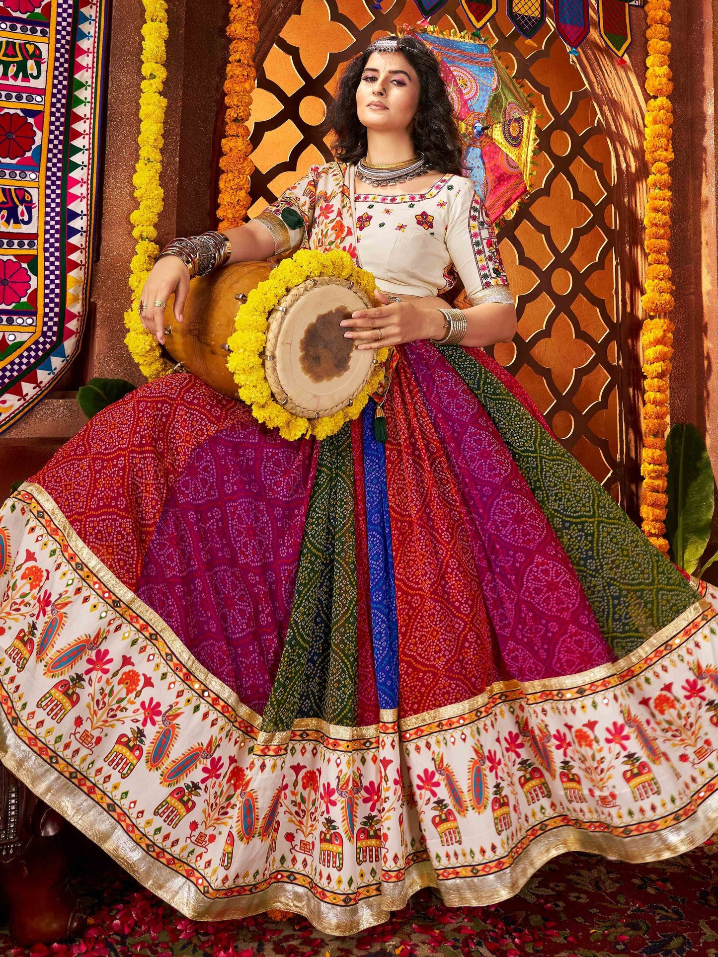 Regal Multi-Color Bandhani Printed Georgette Navratri Special Lehenga Choli