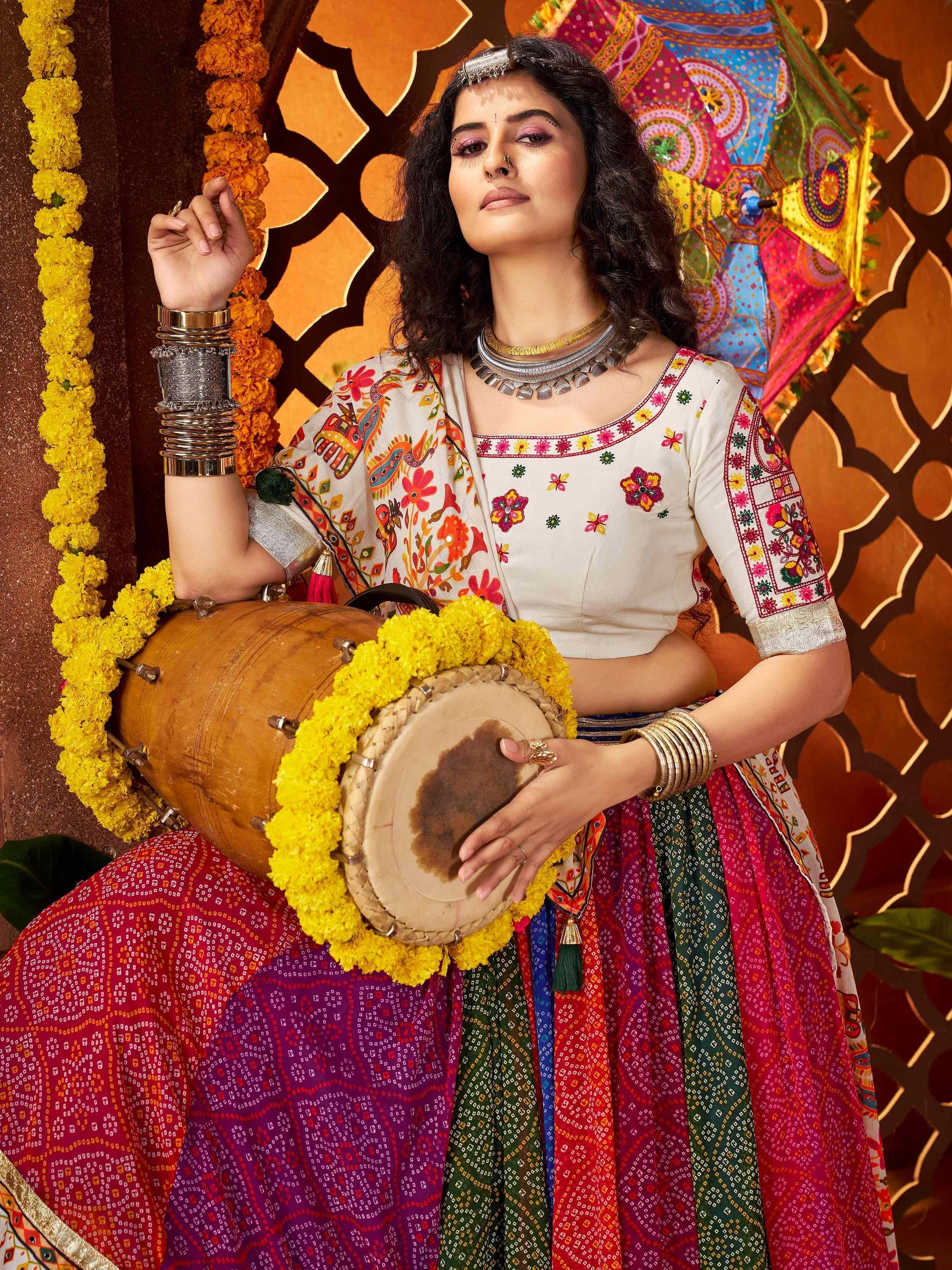 Regal Multi-Color Bandhani Printed Georgette Navratri Special Lehenga Choli