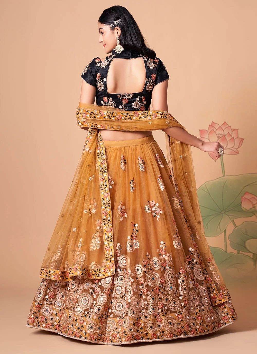 Regal net indian lehenga with traditional thread and zari work