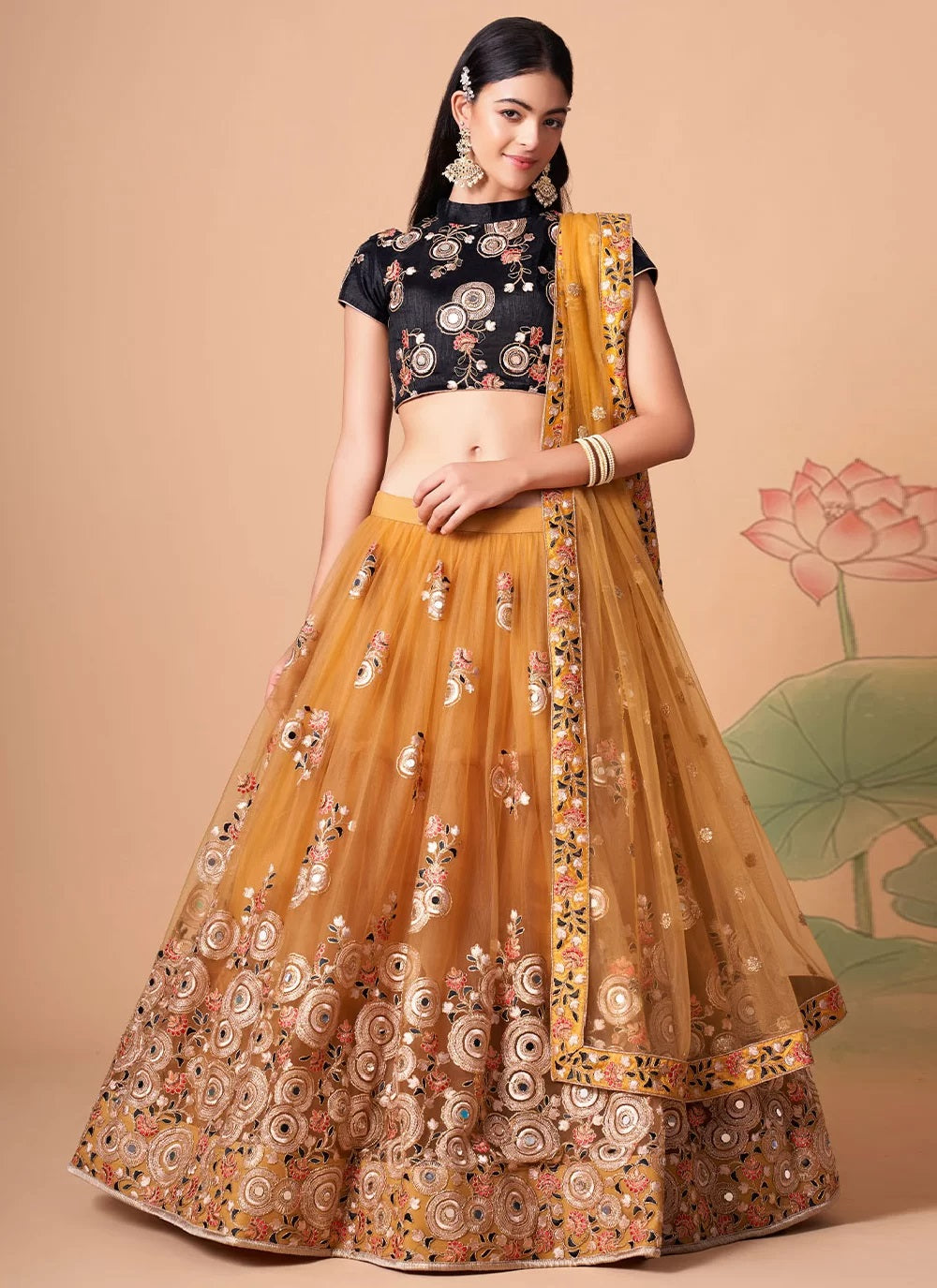 Regal net indian lehenga with traditional thread and zari work