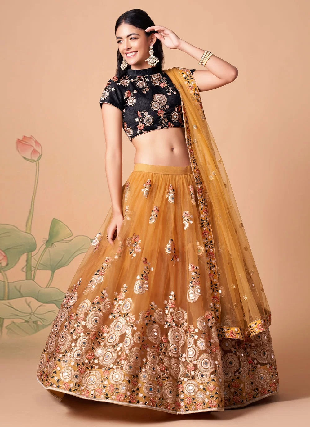 Regal net indian lehenga with traditional thread and zari work