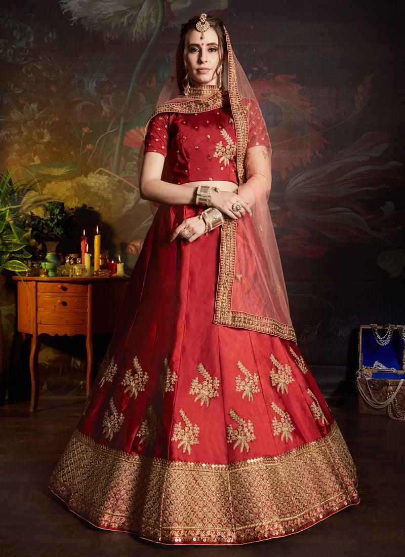 Remarkable Maroon Color Satin Base Designer Lehenga Choli