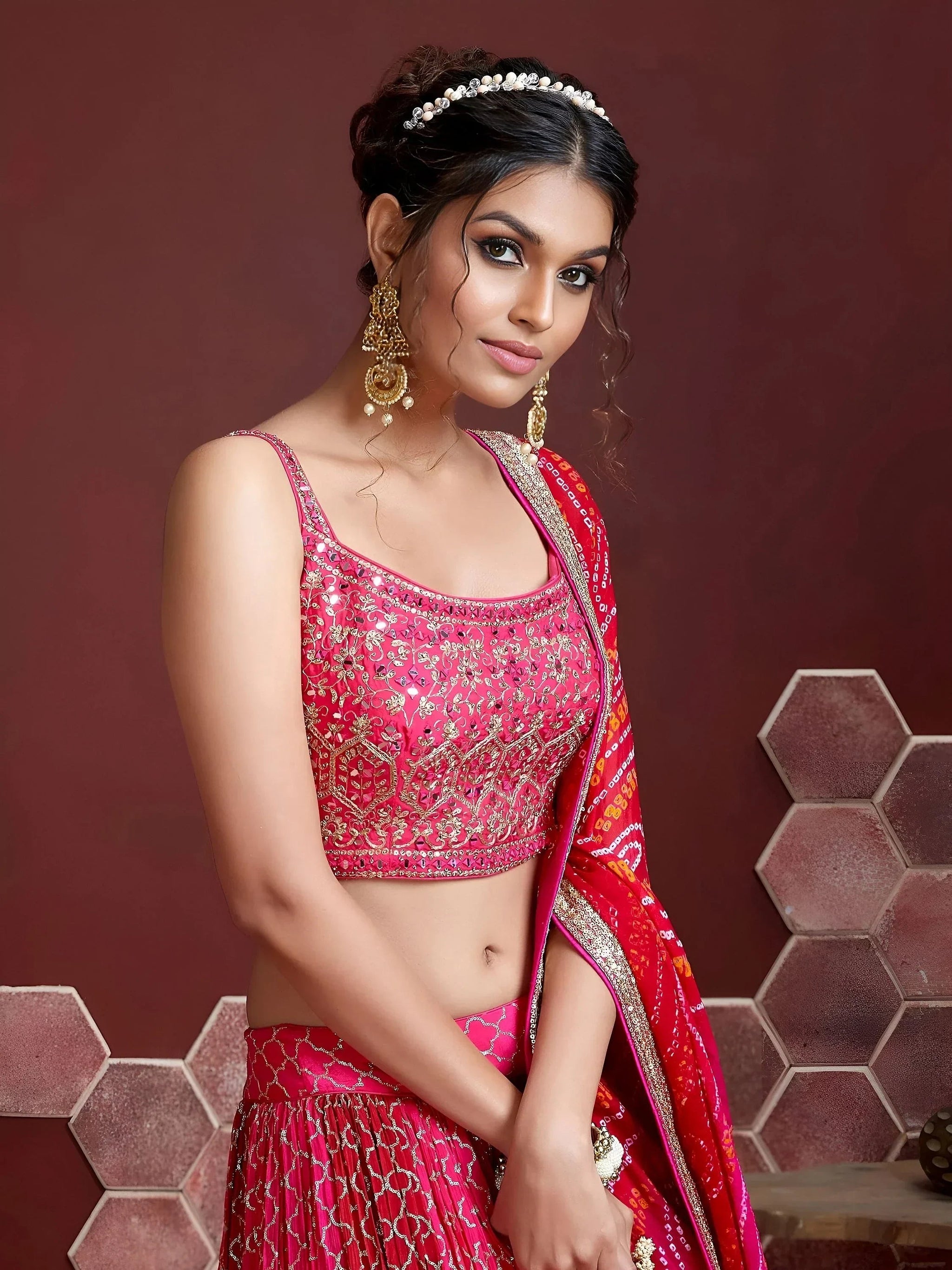 Remarkable Pink Sequins Embroidery Chinon Silk Lehenga Choli