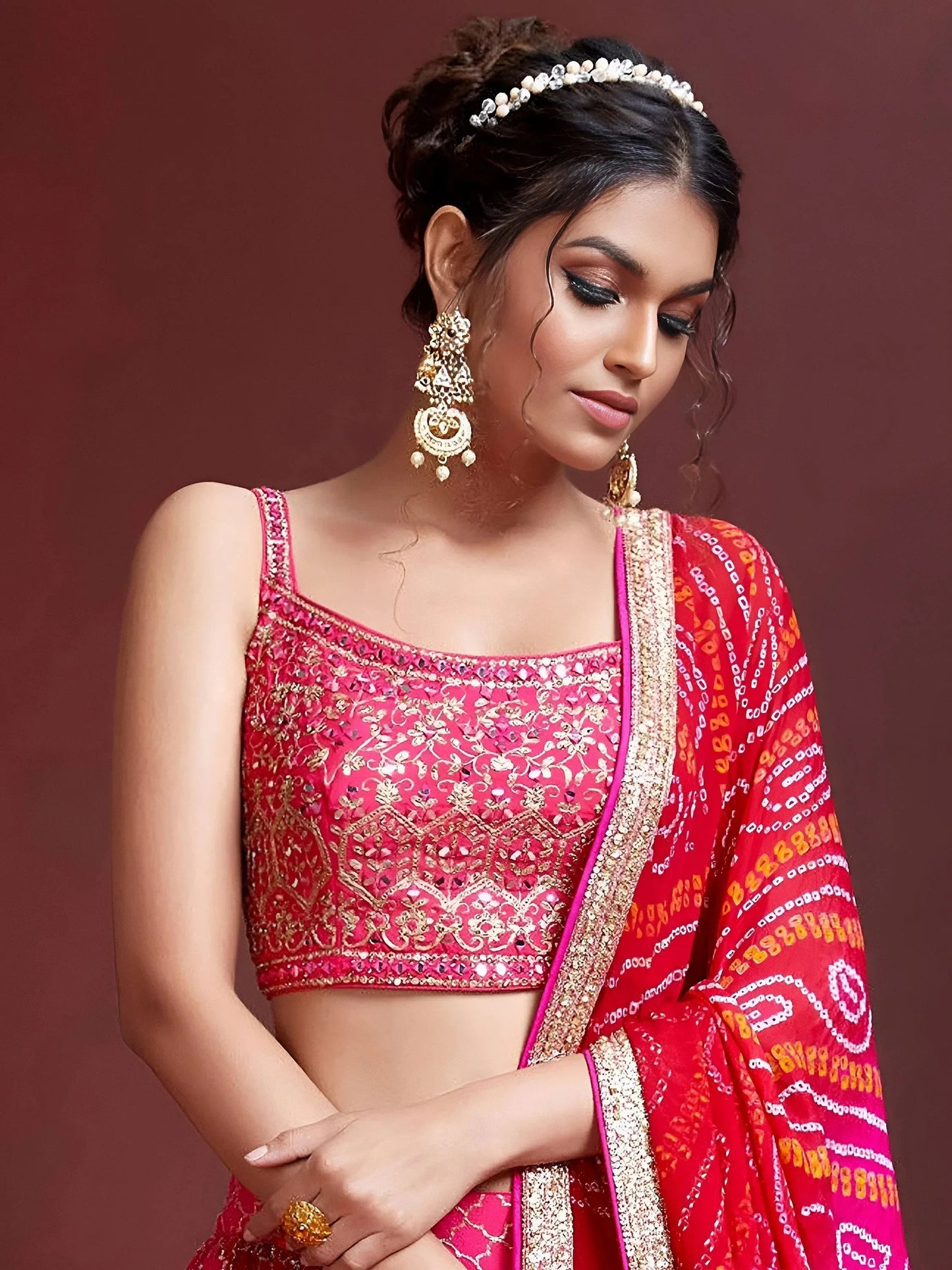 Remarkable Pink Sequins Embroidery Chinon Silk Lehenga Choli