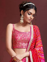 Remarkable Pink Sequins Embroidery Chinon Silk Lehenga Choli
