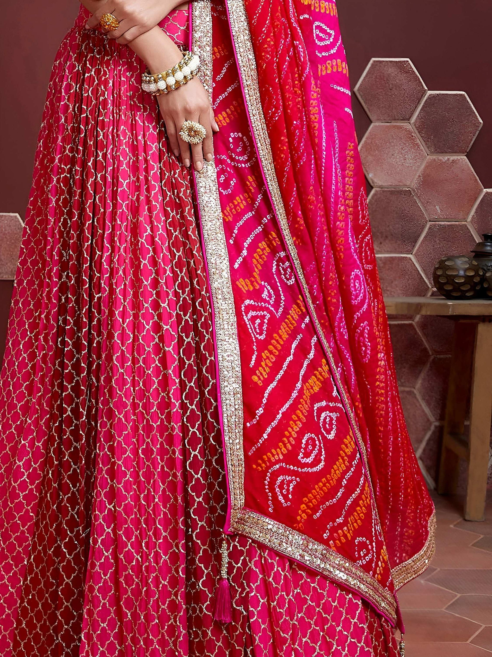 Remarkable Pink Sequins Embroidery Chinon Silk Lehenga Choli