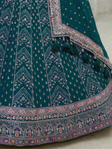 Remarkable Teal Blue Sequins Georgette Lehenga Choli With Dupatta