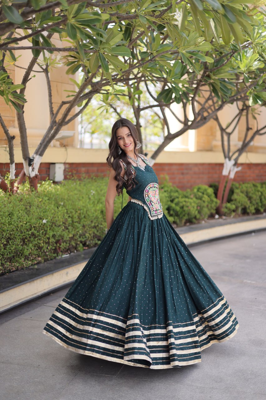 Reyon Gamthi Mirror Work Lehenga Set