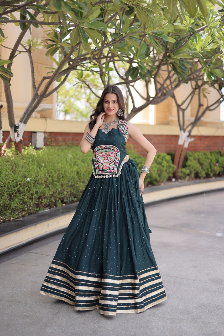 Reyon Gamthi Mirror Work Lehenga Set