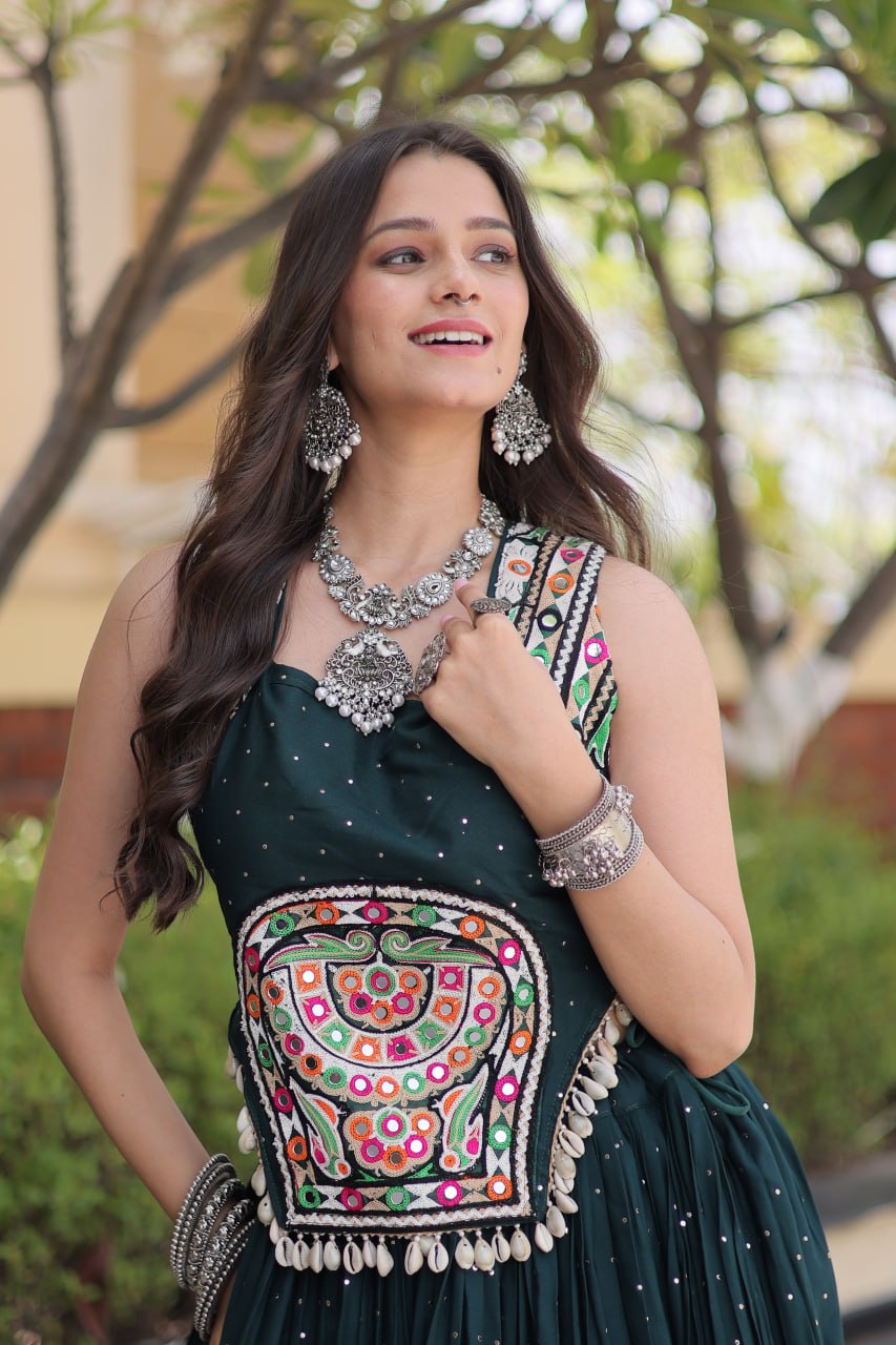 Reyon Gamthi Mirror Work Lehenga Set