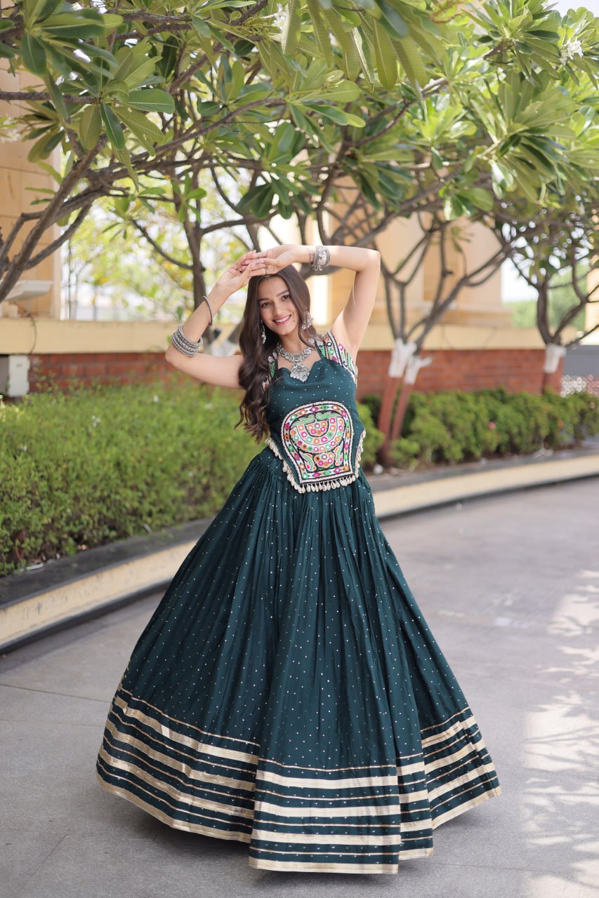 Reyon Gamthi Mirror Work Lehenga Set