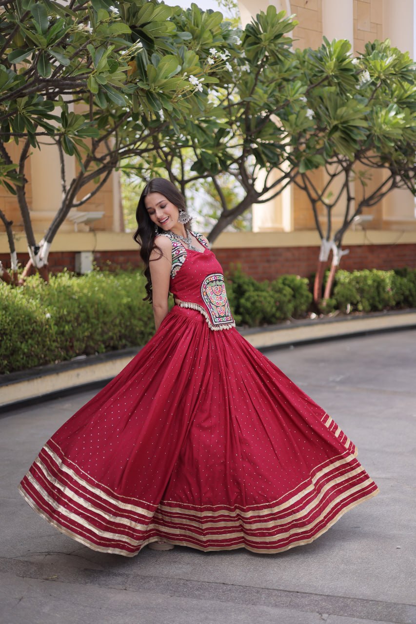 Reyon Gamthi Mirror Work Lehenga Set