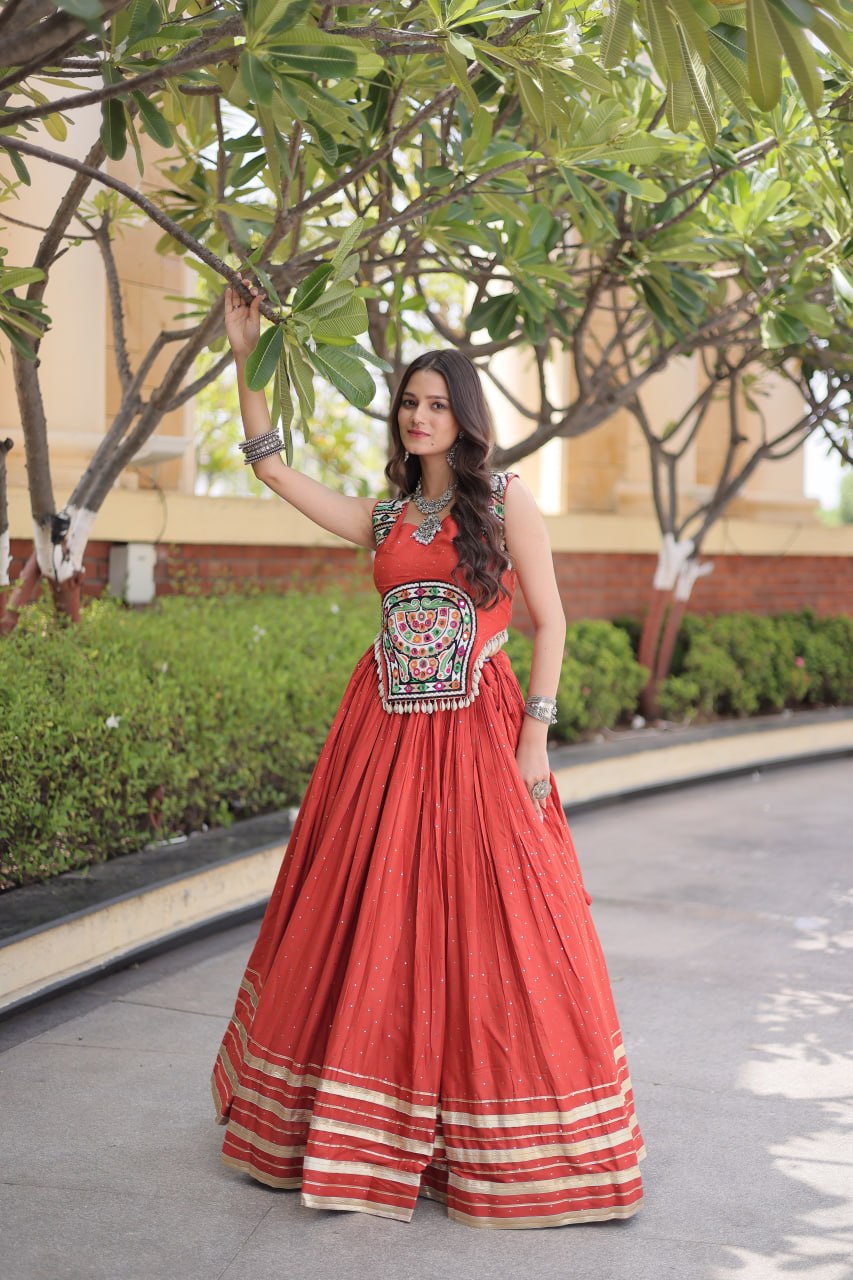 Reyon Gamthi Mirror Work Lehenga Set