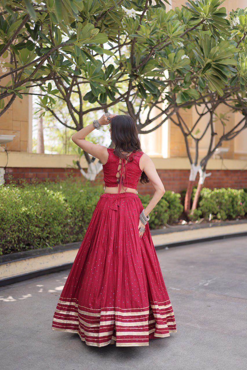 Reyon Gamthi Mirror Work Lehenga Set