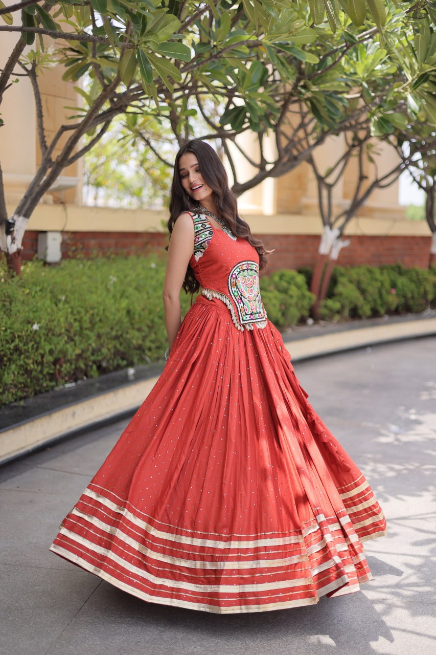 Reyon Gamthi Mirror Work Lehenga Set