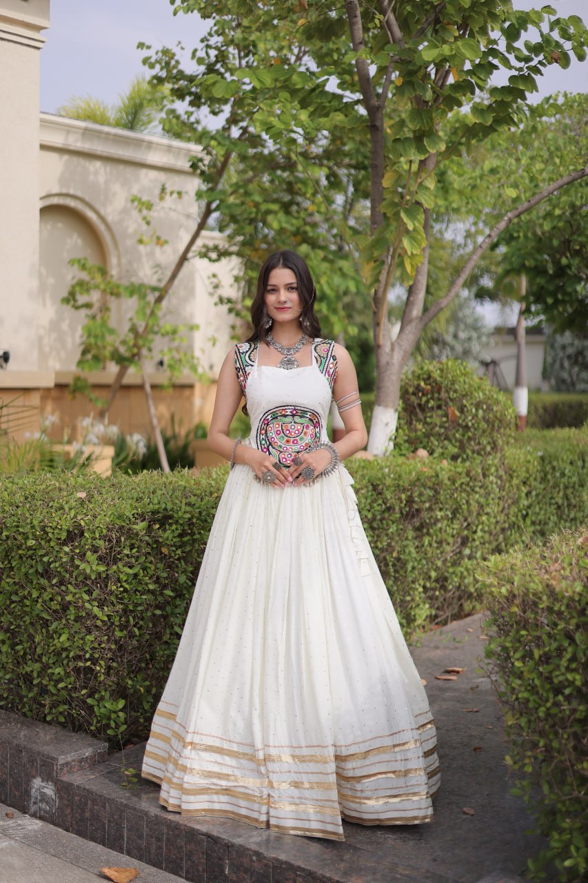 Reyon Gamthi Mirror Work Lehenga Set