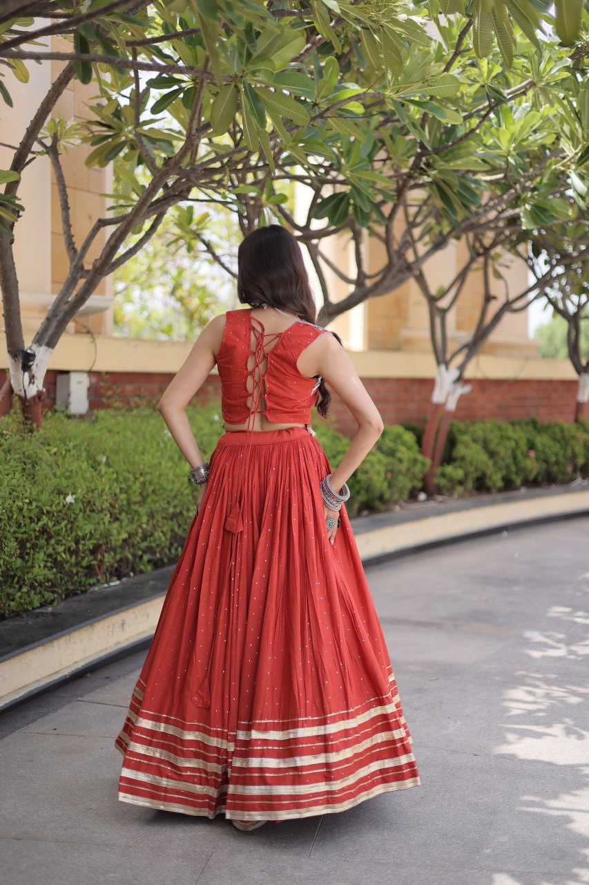 Reyon Gamthi Mirror Work Lehenga Set