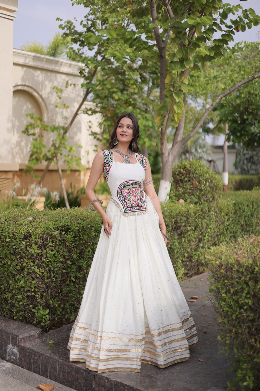 Reyon Gamthi Mirror Work Lehenga Set