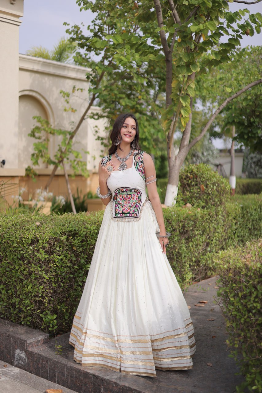 Reyon Gamthi Mirror Work Lehenga Set