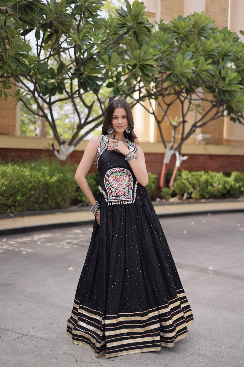 Reyon Gamthi Mirror Work Lehenga Set