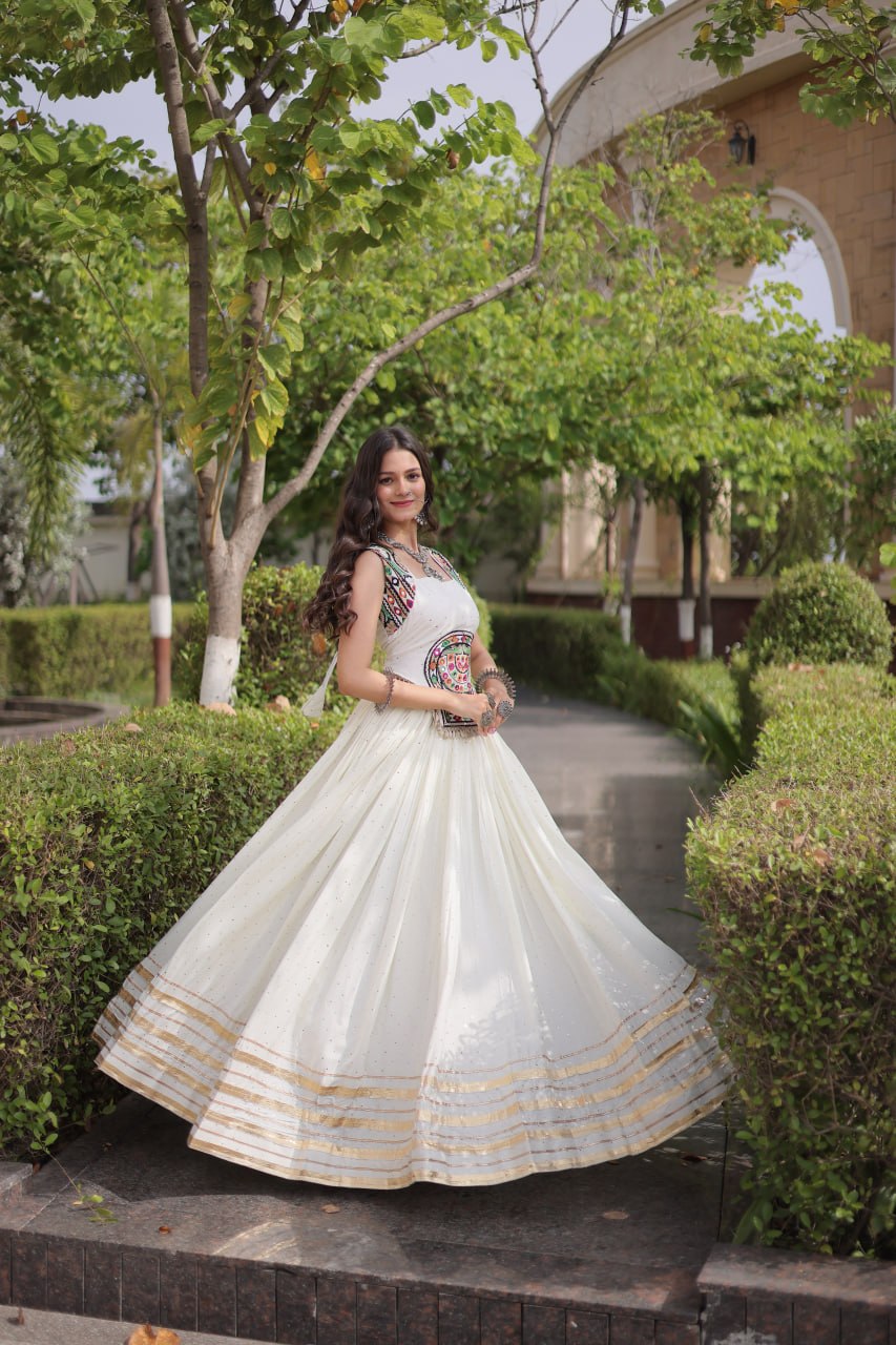Reyon Gamthi Mirror Work Lehenga Set