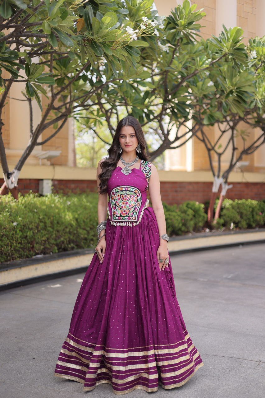 Reyon Gamthi Mirror Work Lehenga Set
