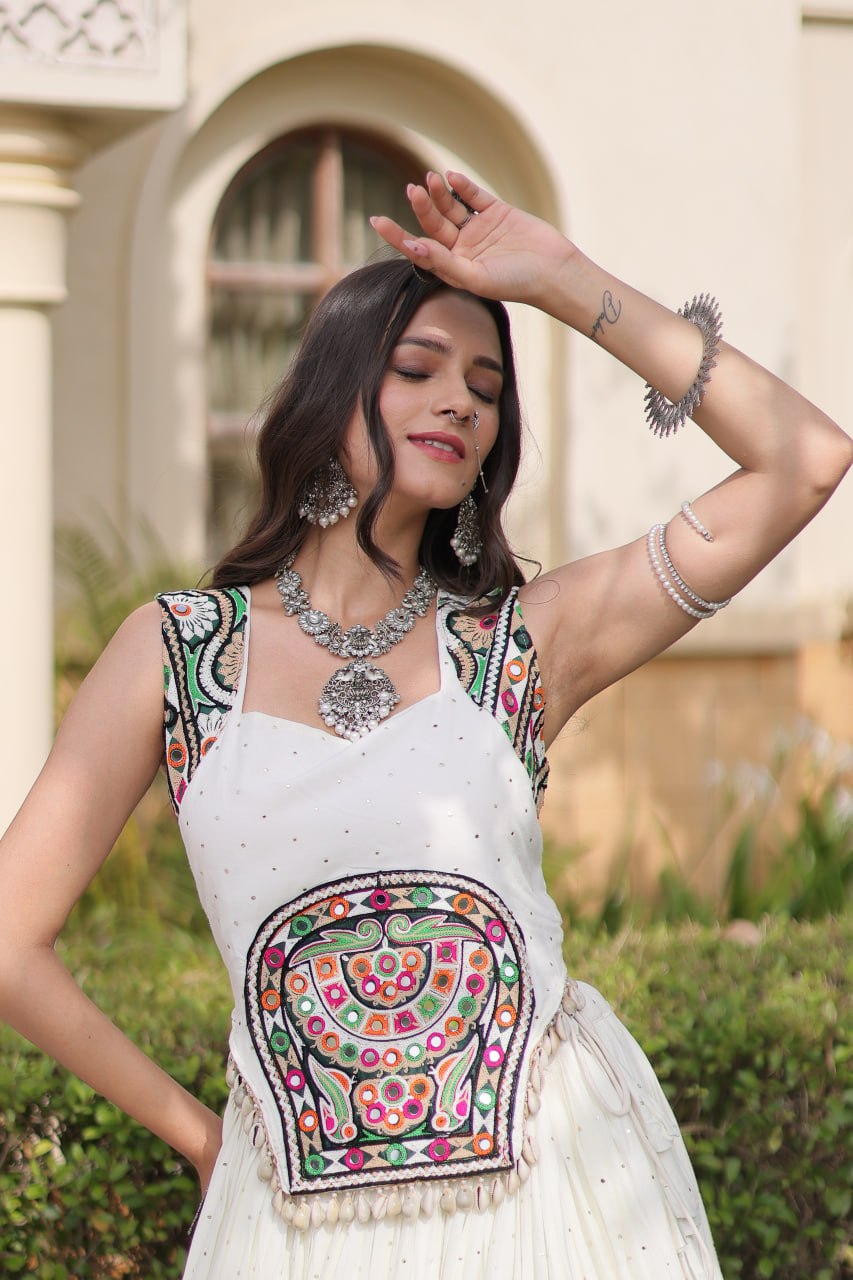 Reyon Gamthi Mirror Work Lehenga Set