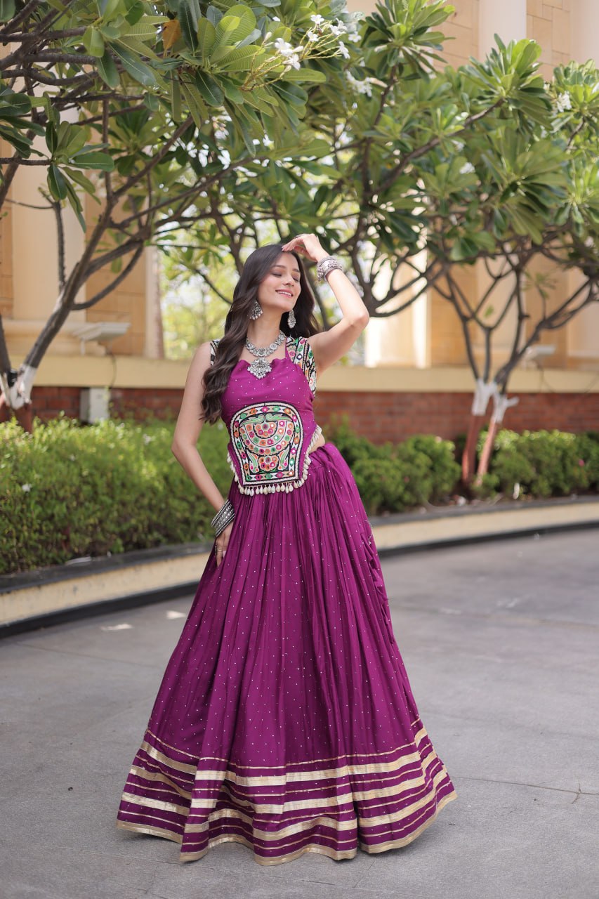 Reyon Gamthi Mirror Work Lehenga Set